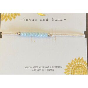 Lotus and Luna Cord Bracelet Handmade in Thailand Baby Blue Adjustable NEW